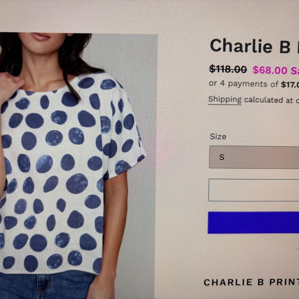 Charlie B blue polka dot top worn twice!